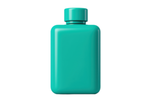 A bright turquoise bottle with a screw cap, featuring a smooth, glossy finish that emphasizes its sleek design. png