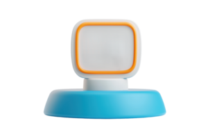 A compact lamp with a square head and a circular blue base, designed for both functionality and aesthetic appeal. png