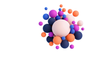 A cluster of colorful spheres in various sizes, featuring shades of pink, blue, purple, and orange, creating a vibrant and dynamic visual effect. png