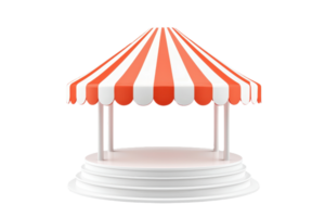 A colorful, striped tent with a circular base, featuring red and white colors, designed for outdoor gatherings or events. png