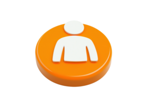 A round, orange button featuring a simple white icon of a person, representing user profiles or social media interactions. png