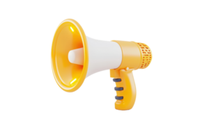 A bright yellow megaphone designed for amplifying sound, featuring a comfortable grip and a wide bell for effective communication. png