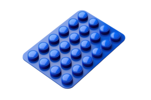 A blue rectangular object with multiple raised circular studs, showcasing a smooth surface and a uniform pattern. png