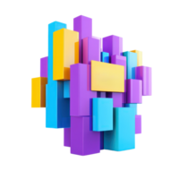 A colorful, abstract arrangement of geometric blocks in various sizes and orientations, showcasing vibrant hues like purple, blue, and yellow. png