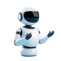 A friendly robot with a smooth white exterior, expressive hands, and a visor-shaped face, designed for interaction and communication. png