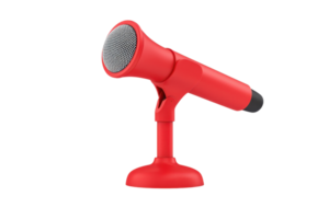 A vibrant red microphone with a textured head, designed for clear sound capture and vocal performance. png