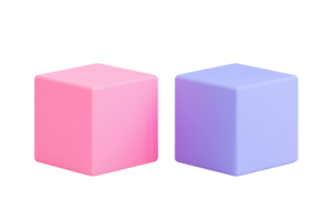 Two solid cubes, one pink and one purple, showcase simple geometric shapes with smooth surfaces. png