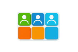 A series of stylized user icons in various colors, representing different people or profiles. png