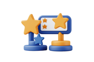 Colorful star-shaped trophies with a rectangular base and three stars, symbolizing achievement and recognition. png