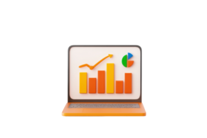 A laptop displaying colorful charts and graphs representing data analysis and business performance metrics. png