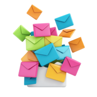 A vibrant collection of colorful envelopes emerging from a white container, symbolizing communication and correspondence. png