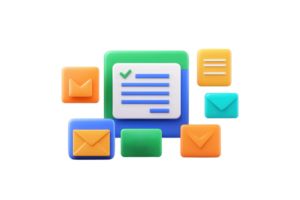 A collection of colorful messaging and notification icons, including envelopes and document representations, suggesting communication and organization. png