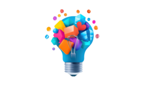 A colorful light bulb filled with vibrant geometric shapes and symbols, representing creativity and innovation. png
