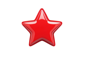 A shiny red star with five points, showcasing a glossy surface and vibrant color. png