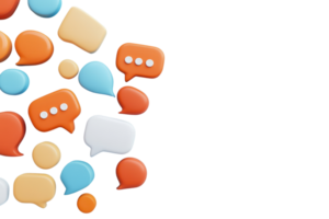 Colorful speech bubbles in various shapes and sizes, representing communication and conversation. png