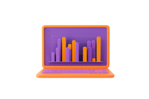 A colorful laptop displaying a bar graph with vertical bars in various heights, illustrating data trends and analysis. png