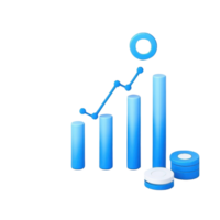 A series of blue bars and circles representing data growth and analysis, featuring a line graph indicating increasing values. png