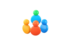 A colorful arrangement of four abstract figures in various shapes and sizes, symbolizing community and diversity. png