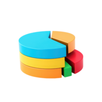 Colorful pie chart segments stacked in a layered arrangement, showcasing different sections in vibrant hues. png