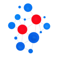 Abstract network of interconnected nodes represented by blue and red circles, illustrating concepts of connection and interaction. png