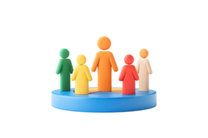 A collection of colorful figurines representing diverse individuals standing on a circular base. png