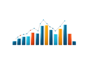 A colorful bar chart displaying varying heights of data points, complemented by a line graph indicating trends. png