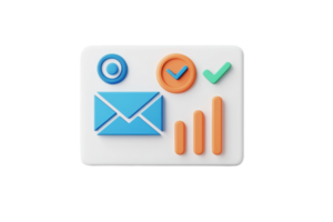 A colorful icon featuring an envelope, checkmark, and bar graph, symbolizing email communication and data analytics. png