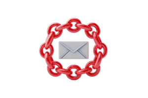 A red chain encircles a grey envelope, symbolizing security and communication. png