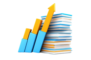 A colorful stack of papers with ascending bar graphs representing growth and progress. png