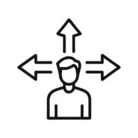 Path choice concept Man stands at fork with three roads Transparent background vector