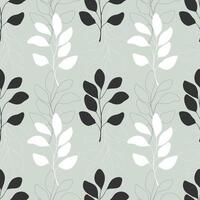 Botanical pattern with leaves eucalyptus white and dark colors, on pastel gray background. vector