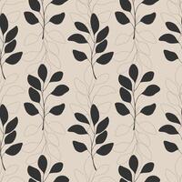 Pattern with eucalyptus branches, dark leaves silhouette and contour, on beige background. For textiles, wrapping, packaging vector