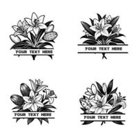 lily black silhouette bundle Transparent background vector