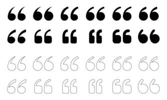 Quotes, quotation marks fill and outline isolated icon set. vector
