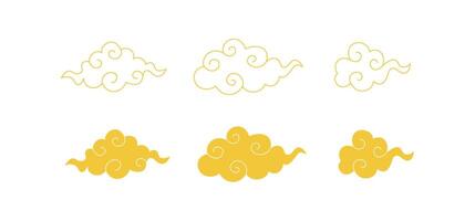 Chinese traditional clouds set. Linear oriental ornament elements. Line art and silhouettes. Vintage style. Background, pattern, banner, icon. isolated on white. vector