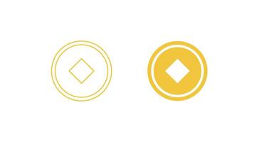 Chinese lucky coin. Linear and silhouette drawing. Cash. Coin with square hole. Icon, symbol. . vector