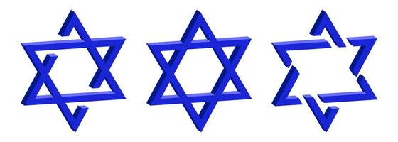 Star of David icon set. Judaism isometric sign. Six pointed star. isolated on white background. vector