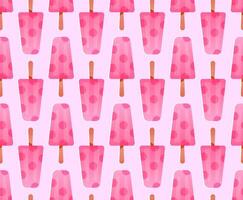 Seamless pattern with fruit ice. Pink ice cream on a stick. Flat background design. Repeating print for fabric, wrapping paper, textile, wallpaper vector