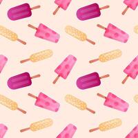 Seamless pattern with fruit ice. Colorful ice cream on a stick on yellow background. Repeating print for fabric, wrapping paper, textile, wallpaper vector