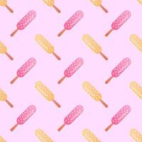 Seamless pattern with fruit ice. Ice cream on a stick. Eskimo with sprinkles. Flat background design. Repeating print for fabric, wrapping paper, textile, wallpaper vector