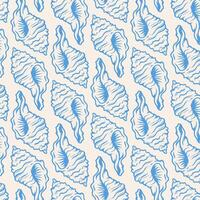 Sea shell seamless pattern. Seashell repeat texture background. Hand drawn sketches on blue. Summer tropical ocean beach style. Fashion underwater vintage textile fabric design vector