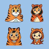 Tiger Girl Wering Blanke Color Background vector