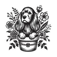 Cocker Spaniel In A Flower Pot dog Transparent background vector