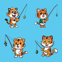 Tiger Fishing Cartoon Bundle vector