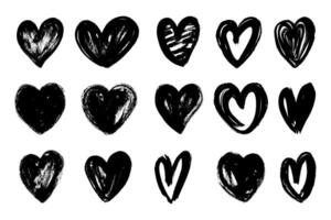 Grunge hearts icons. Scribble ink grunge heart shapes. Hearts icons set hand draw with markers vector