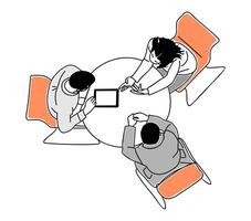 Three business people are sitting around a table. vector