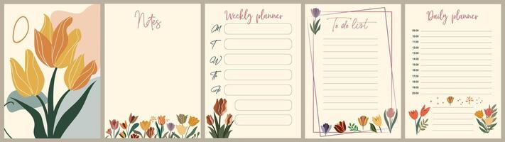 Notebook pages, cover with colorful tulip flowers. vector
