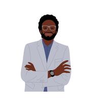 Black business man character in confident pose. vector
