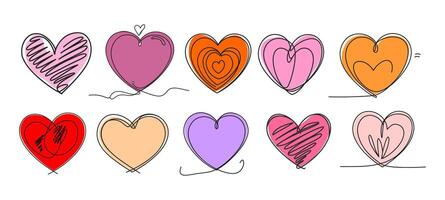 Set of heart drawings with colorful shapes. vector
