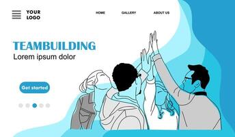 Team building, team work concept landing page. vector